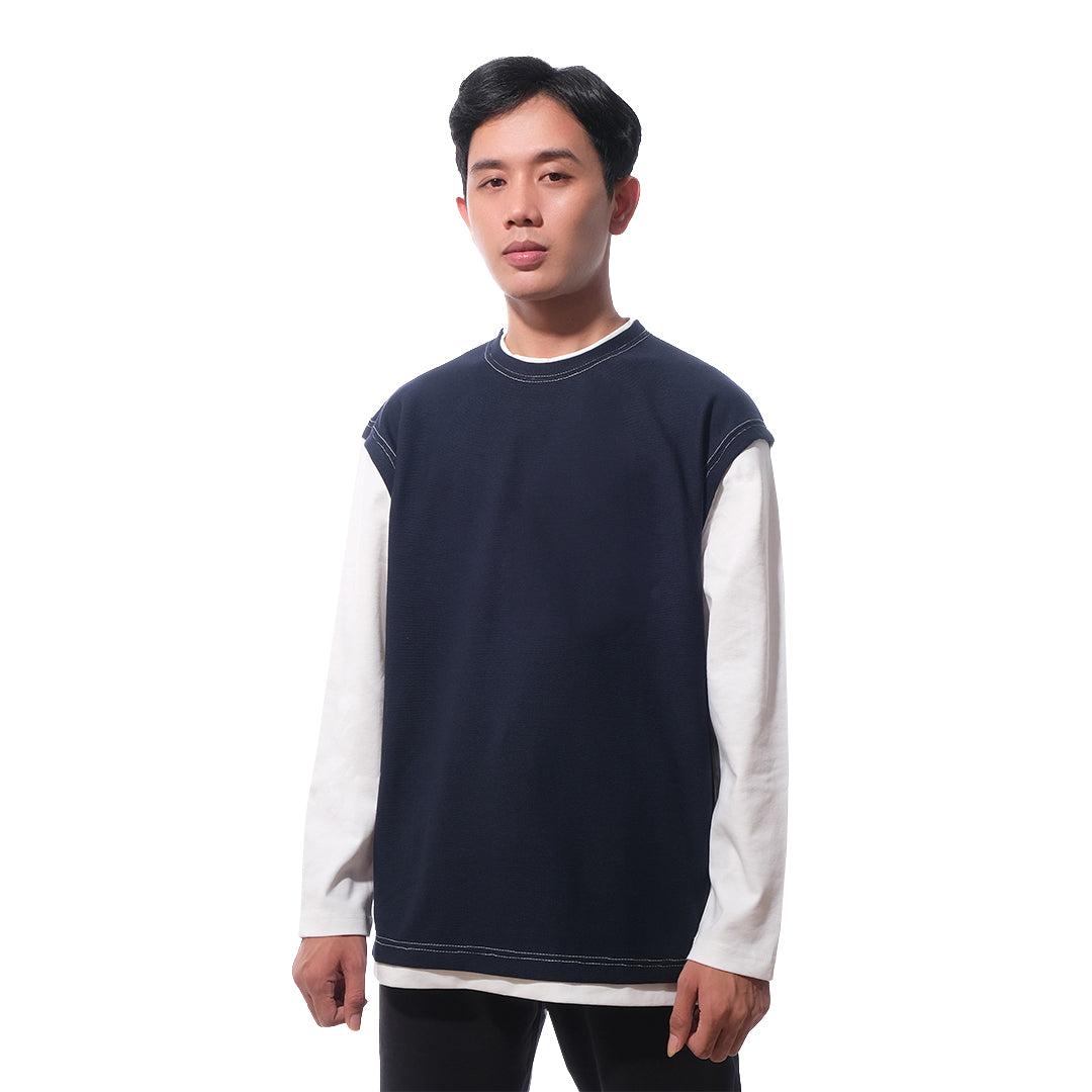 FOLX Faux Layered White Sleeve Long Sleeve T-Shirt