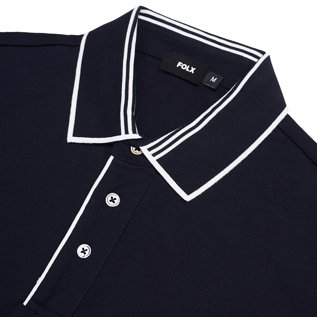 FOLX Stripe Collar Pique Polo Shirt
