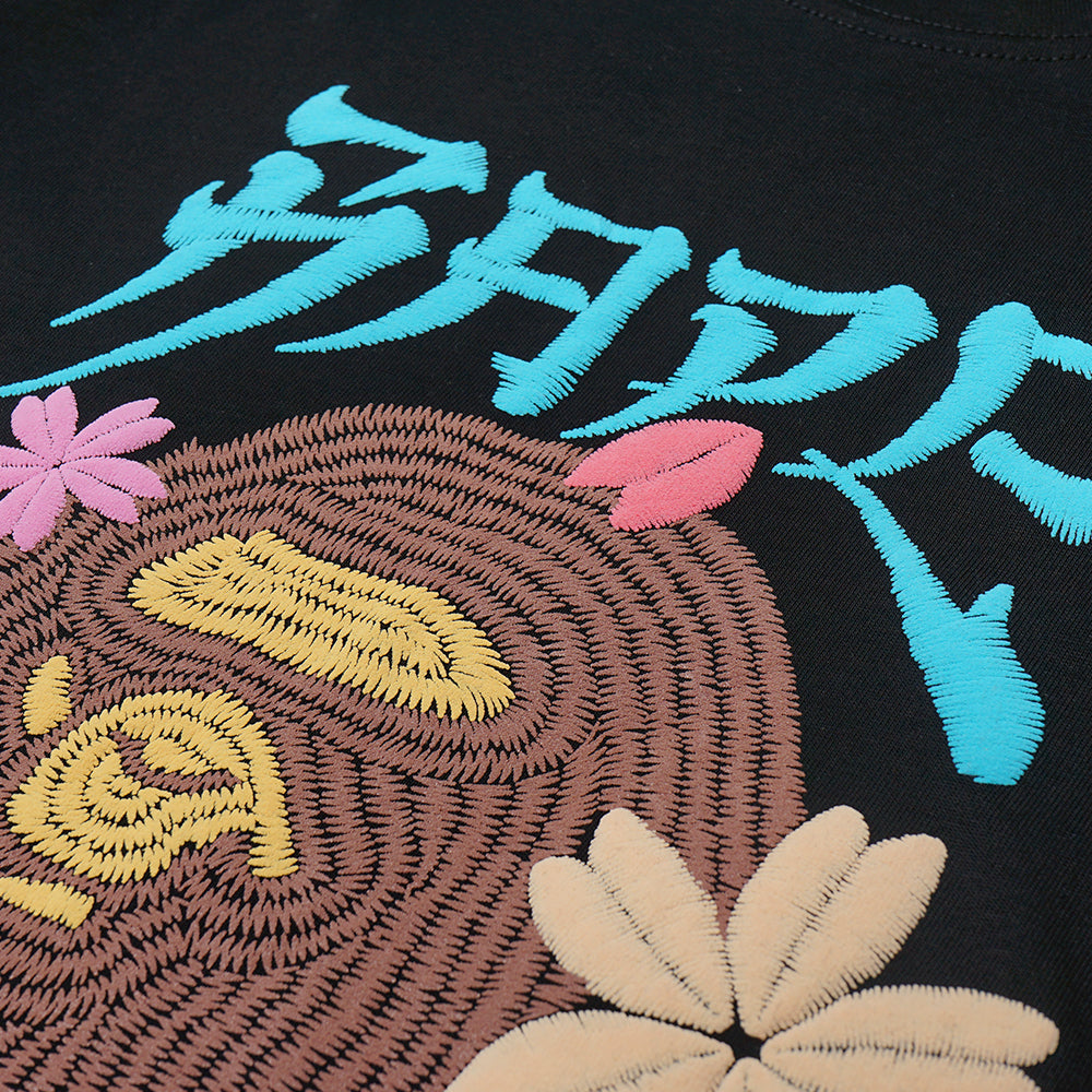 A Bathing Ape Embroidered Style Sakura Ape Head T-Shirt Black