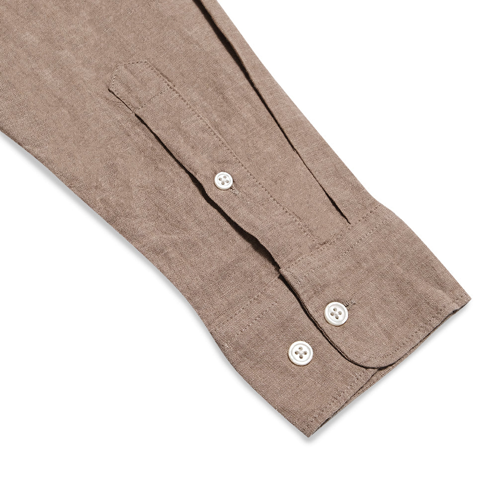 H&M Slim Fit Linen Long Sleeve Shirt Brown