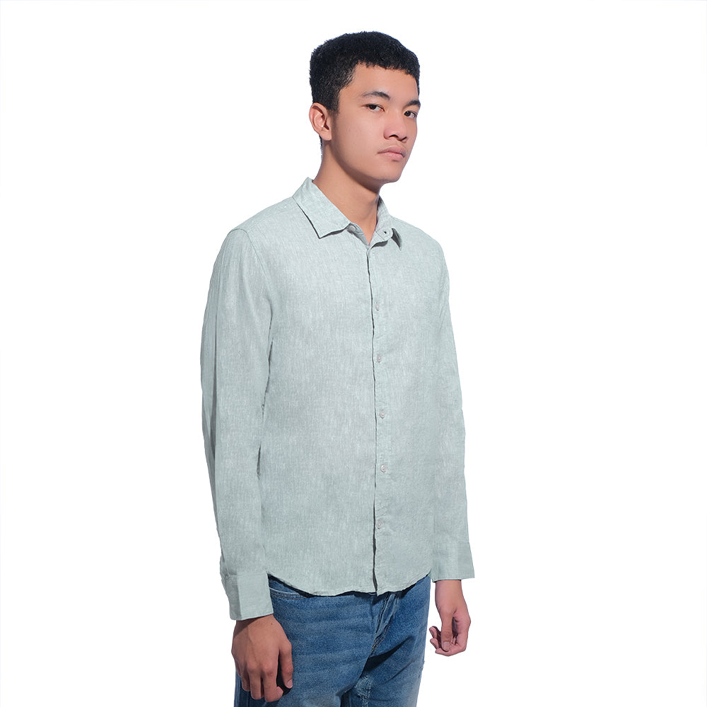 H&M Slim Fit Linen Long Sleeve Shirt Brown