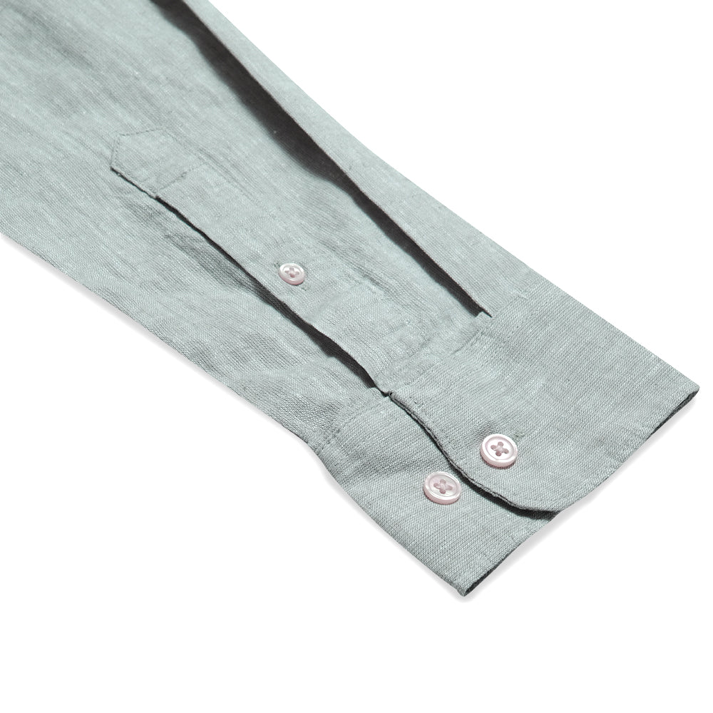 H&M Slim Fit Linen Long Sleeve Shirt Green
