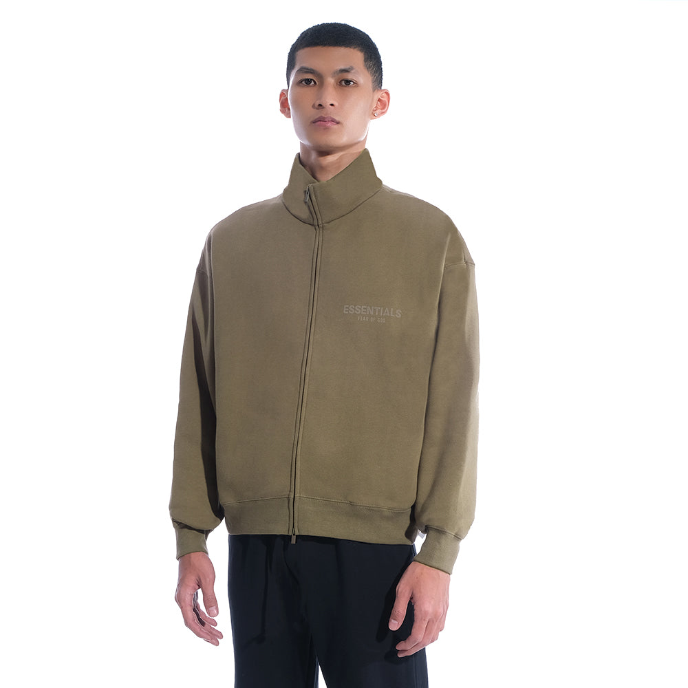FOG Essentials Solid Velvet Text Full-Zip Jacket Beige