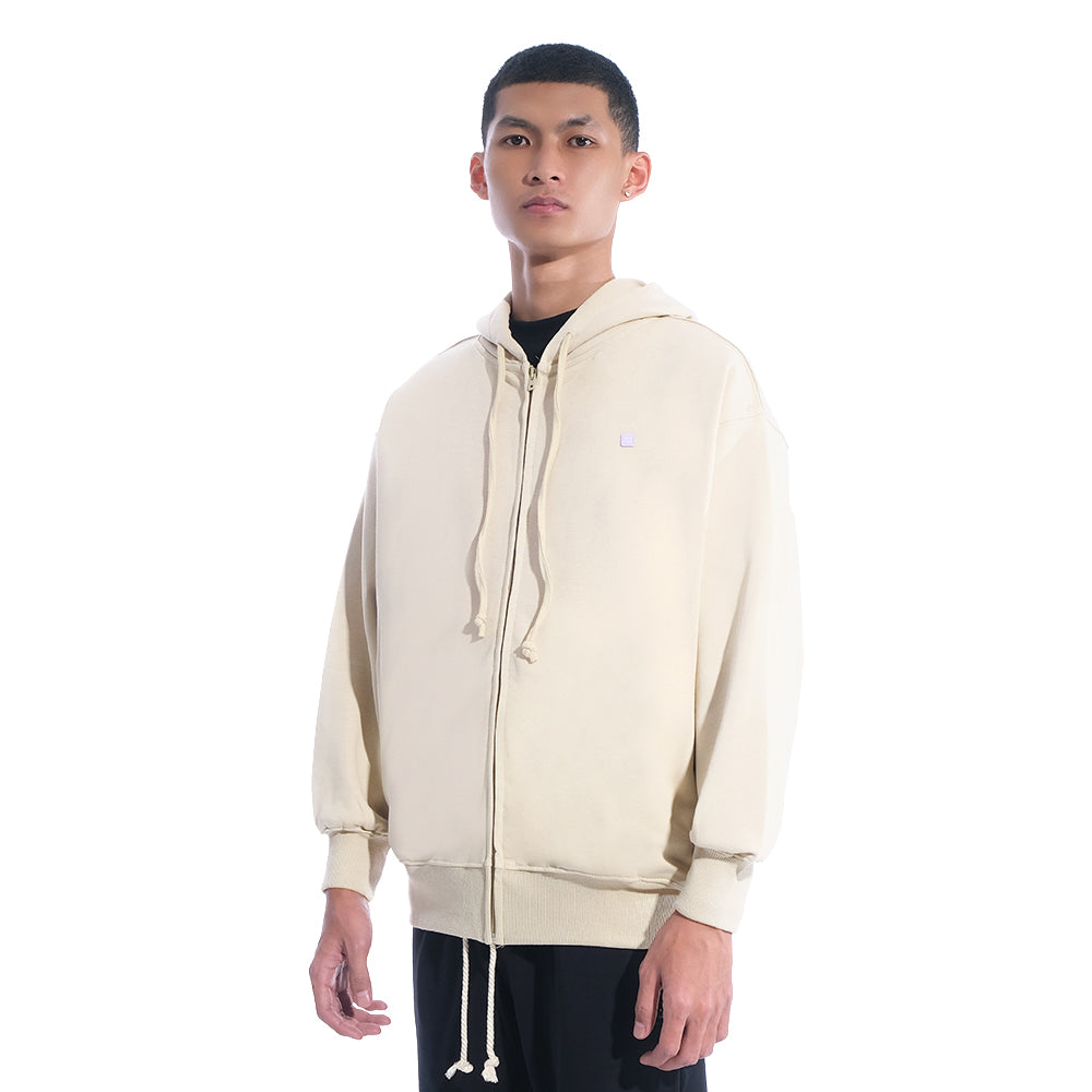 ASD Patch Zip-Up Hoodie Beige
