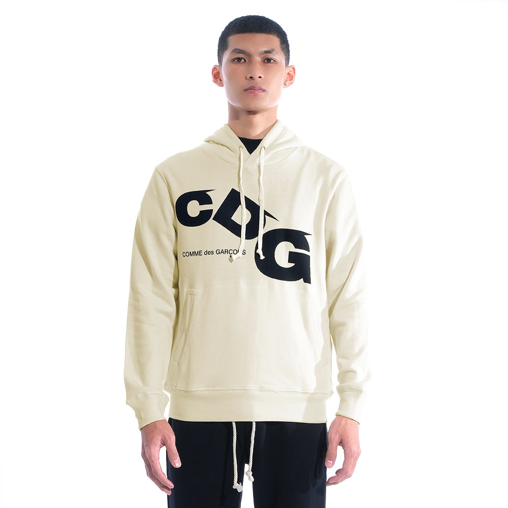 CDG Slanted Text Hoodie Beige
