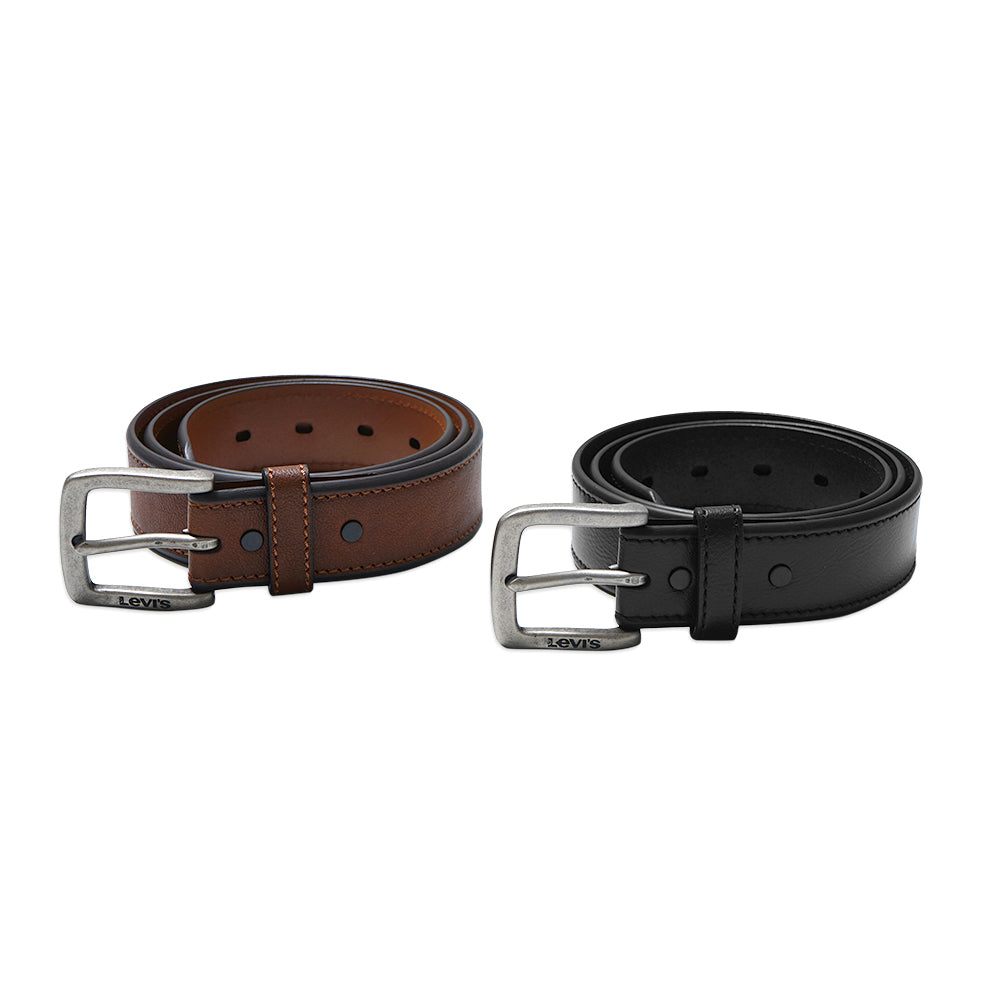 LVS Embossed Black Text Leather Belt