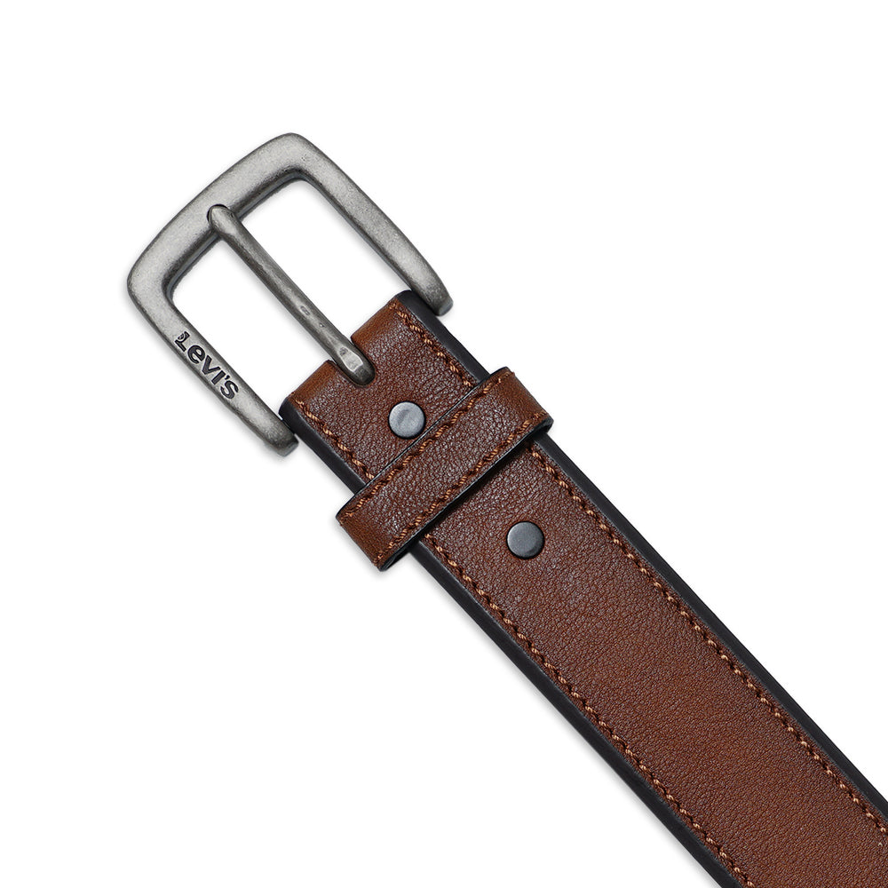 LVS Embossed Black Text Leather Belt