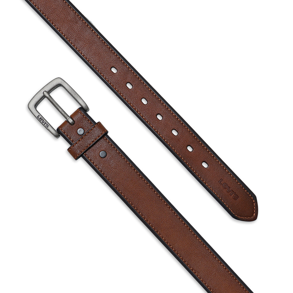 LVS Embossed Black Text Leather Belt