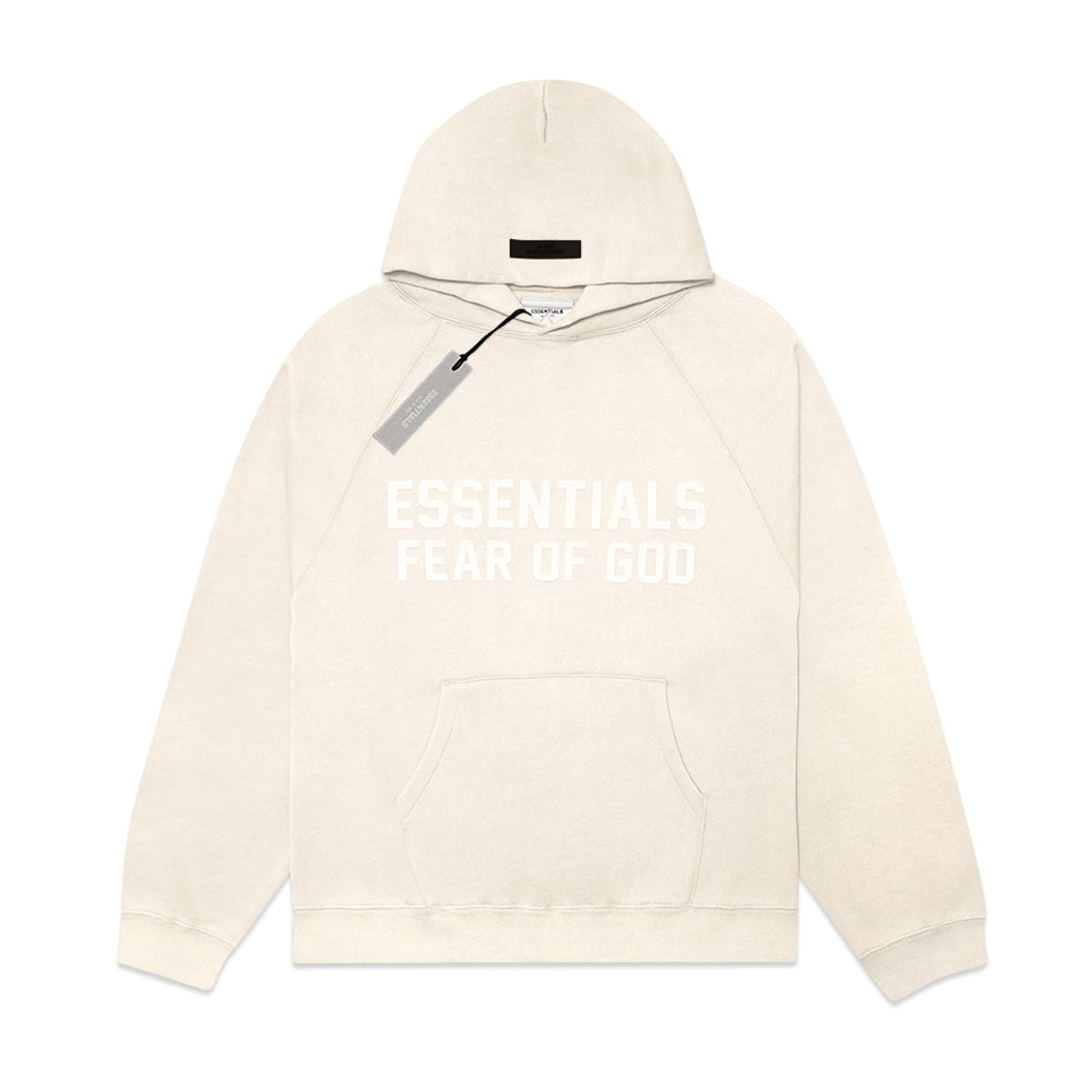FOG Essentials Center Solid Velvet Text Hoodie Beige