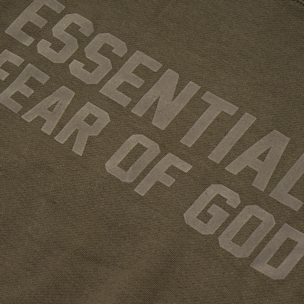 FOG Essentials Center Solid Velvet Text Hoodie Olive