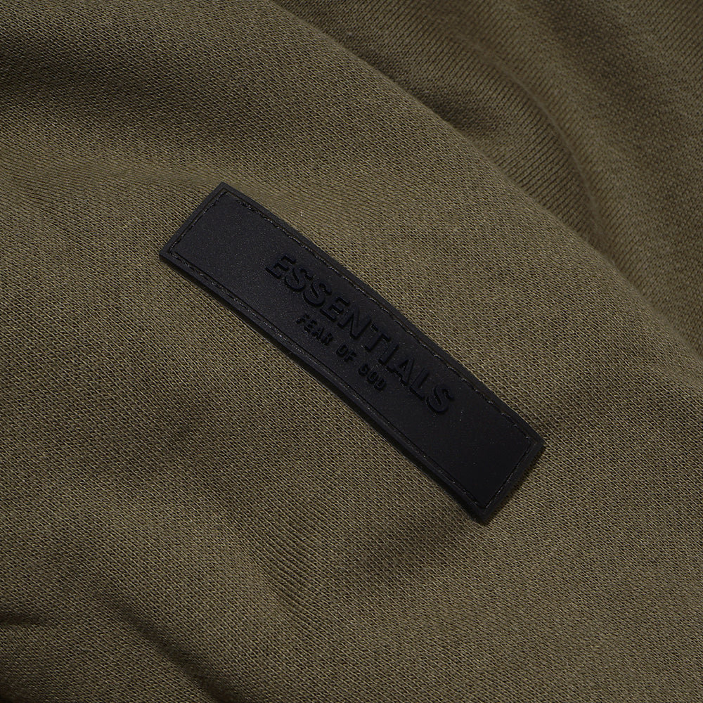 FOG Essentials Center Solid Velvet Text Hoodie Olive