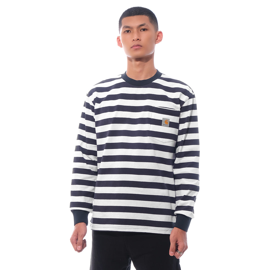 CHT Parker Stripe Pocket Long Sleeve T-Shirt Navy