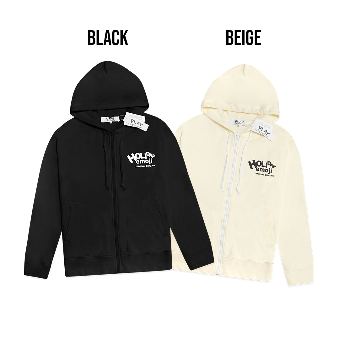 CDG Play Vertical Holiday Emoji Zip-Up Hoodie