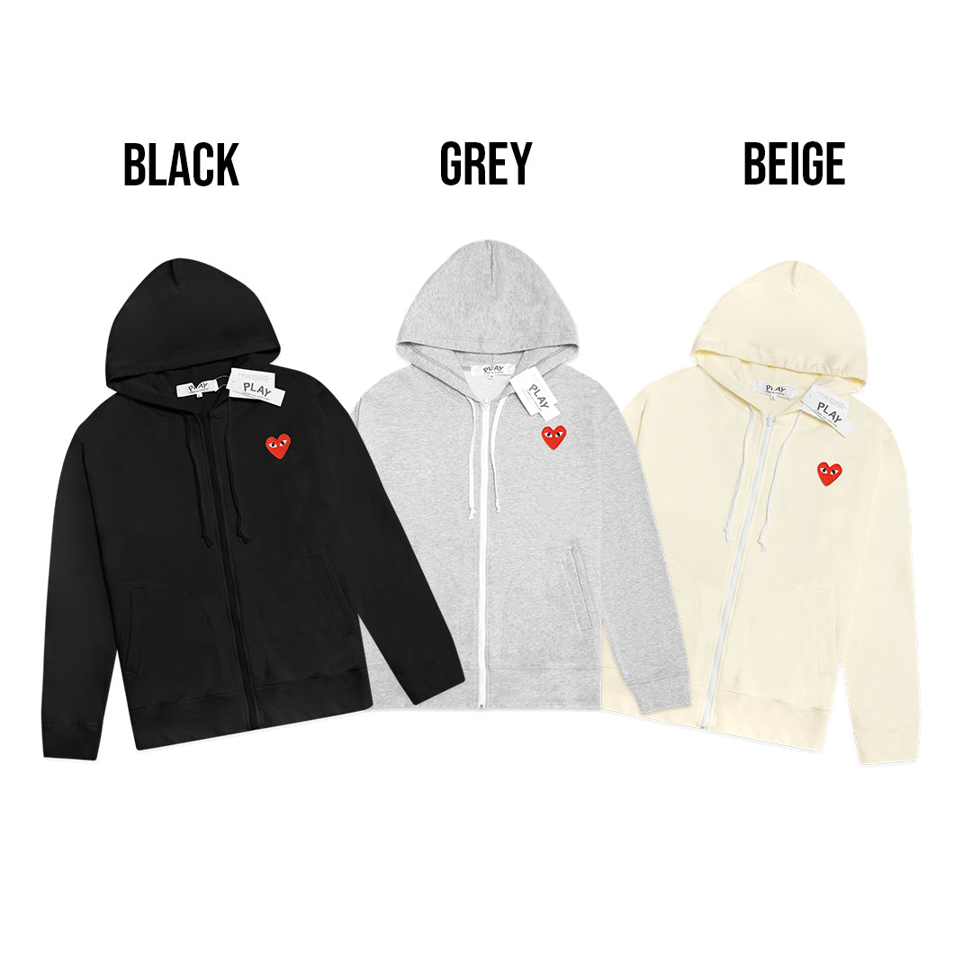 CDG Play Five Heart Print Zip-Up Hoodie