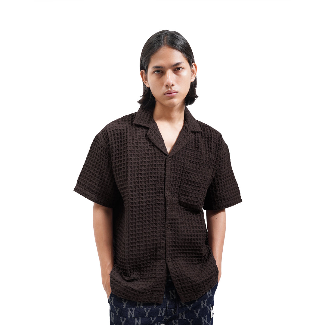 Forever21 Textured Cuban Collar Short Sleeve Shirt