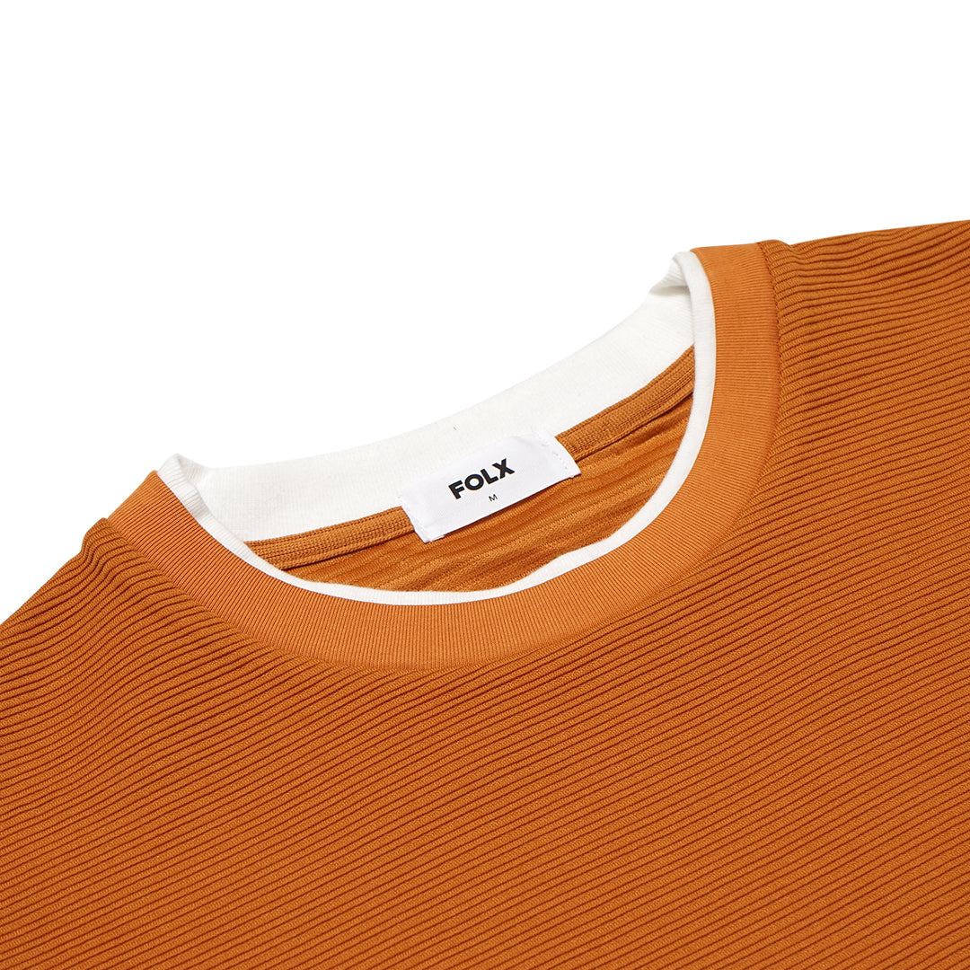FOLX Round Collar Horizontal Texture T-Shirt