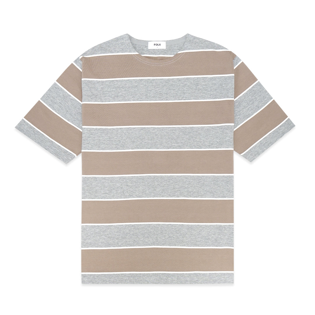FOLX Brown-Grey Wide Stripes T-Shirt