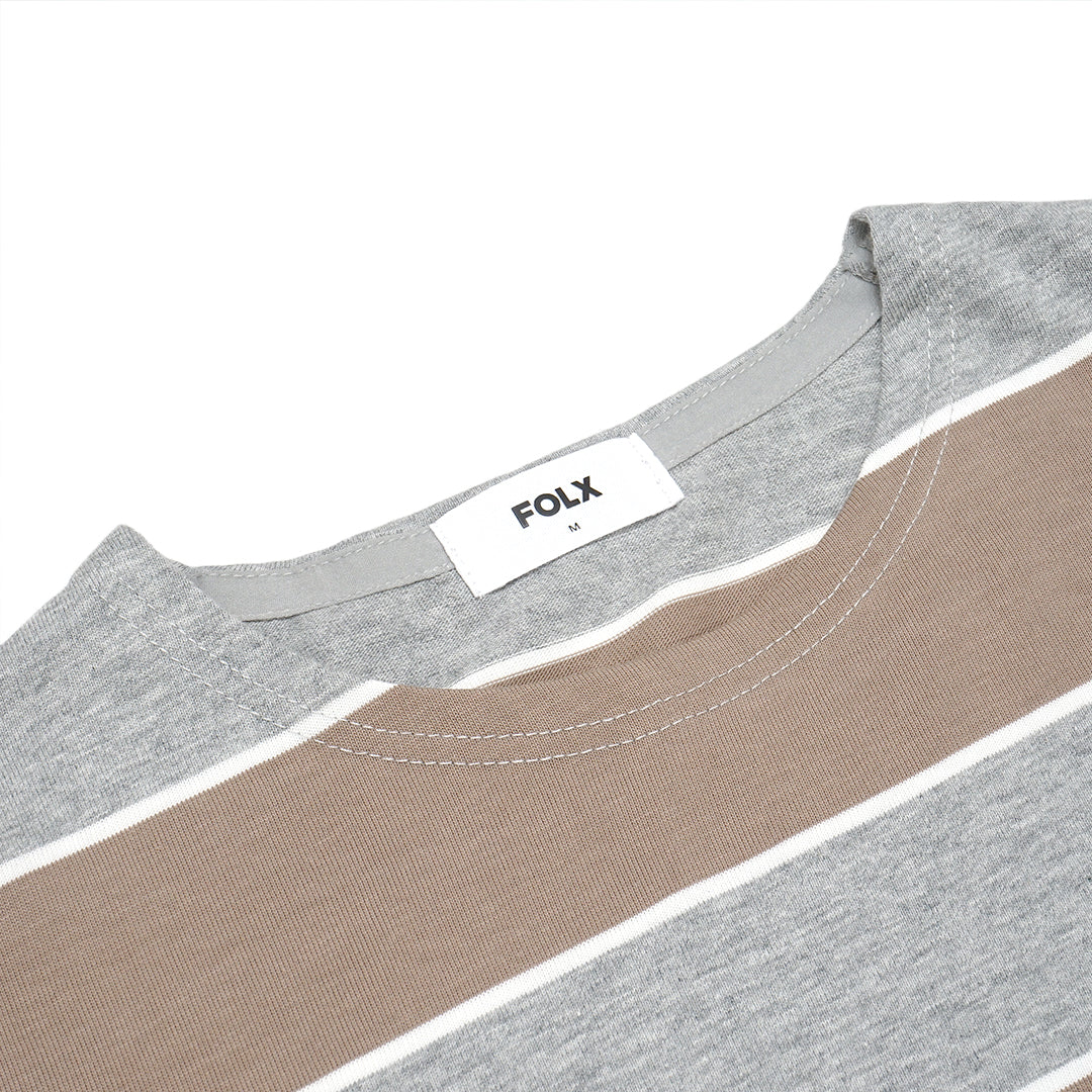 FOLX Brown-Grey Wide Stripes T-Shirt