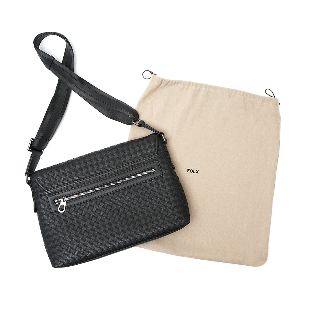 FOLX Intrecciato Front Flap Messenger Bag