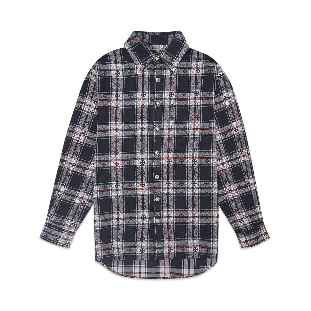 Chrome Hearts All-Over Cross Flannel Long Sleeve Shirt
