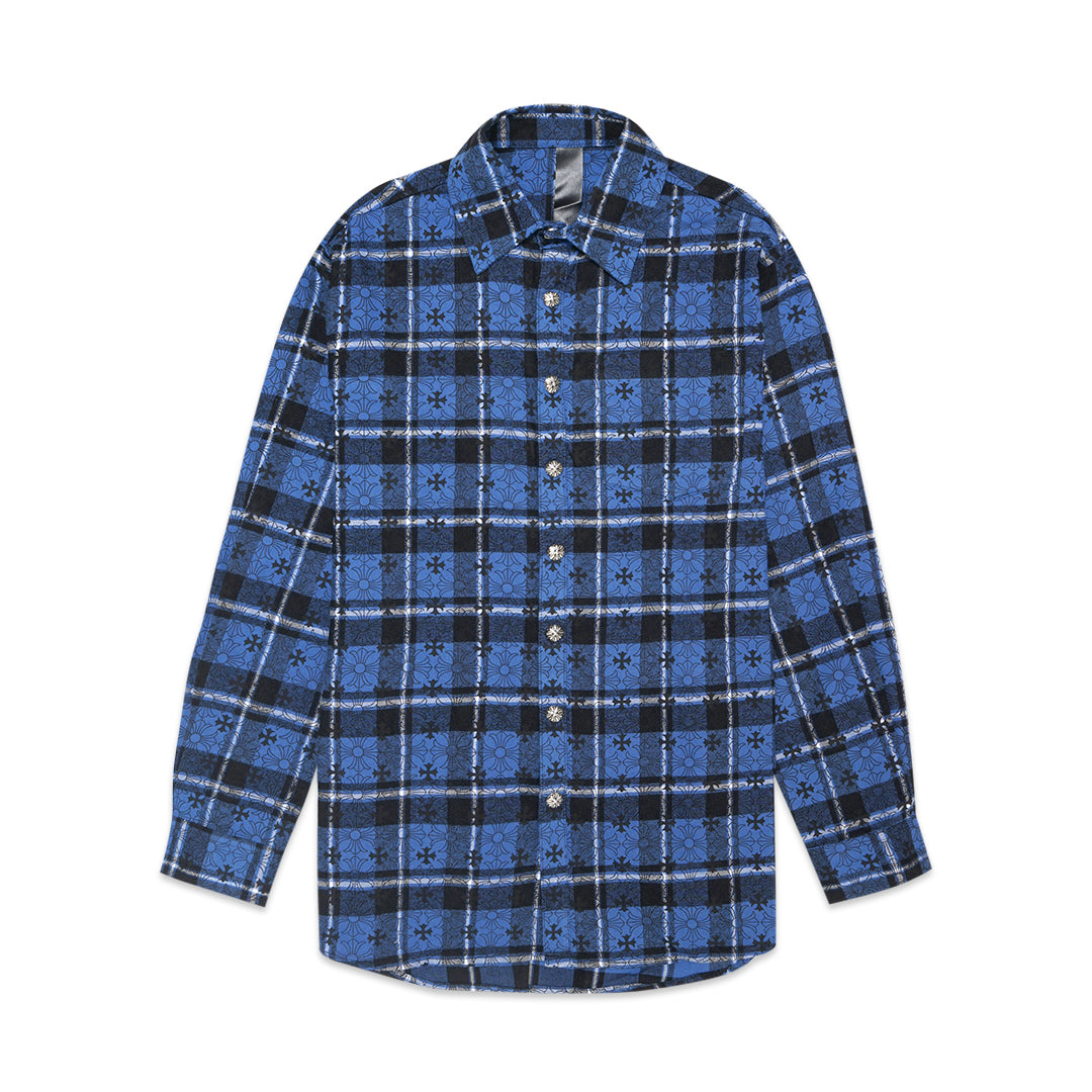 Chrome Hearts All-Over Cross Flannel Long Sleeve Shirt