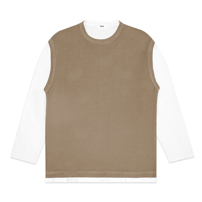 FOLX Faux Layered White Sleeve Long Sleeve T-Shirt