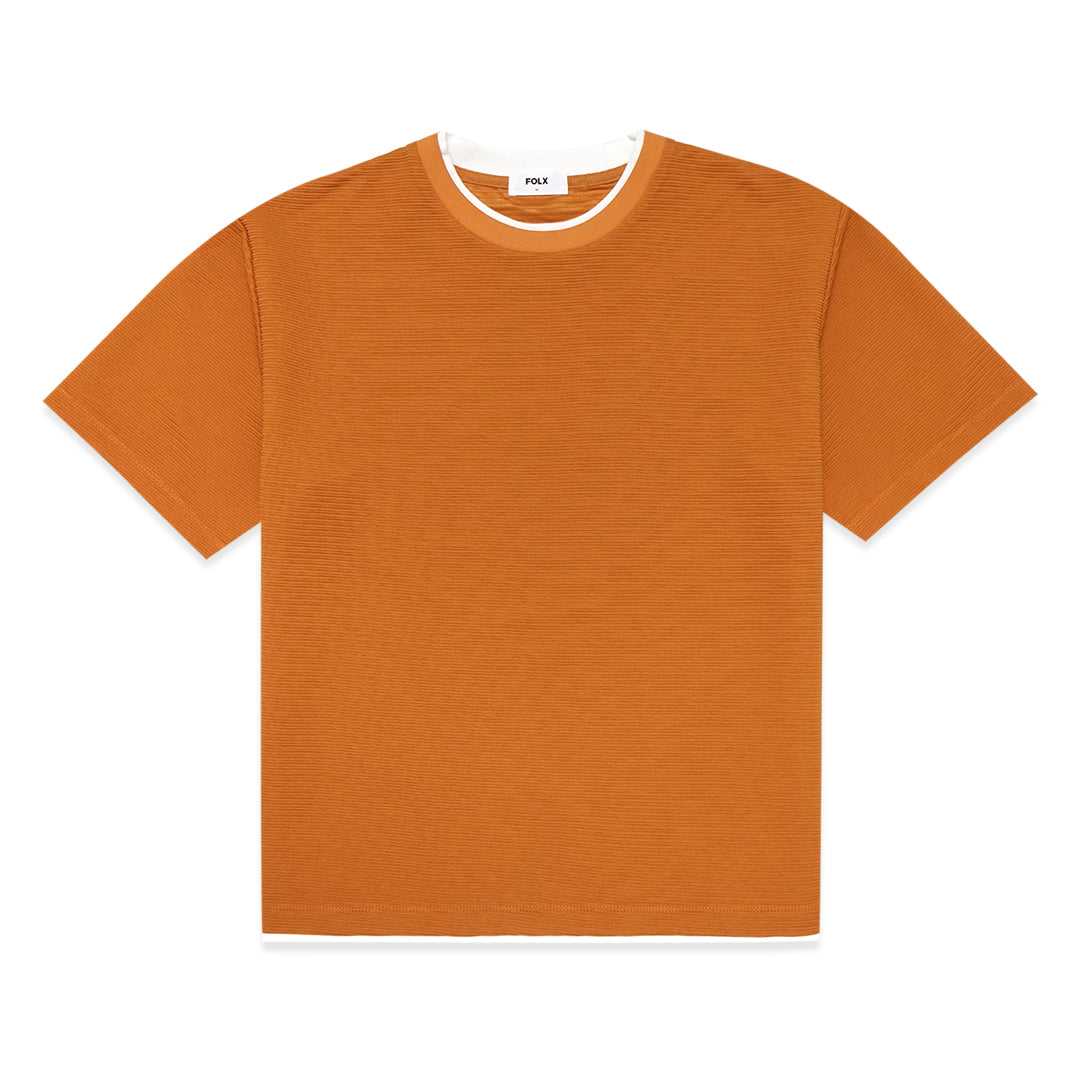 FOLX Round Collar Horizontal Texture T-Shirt