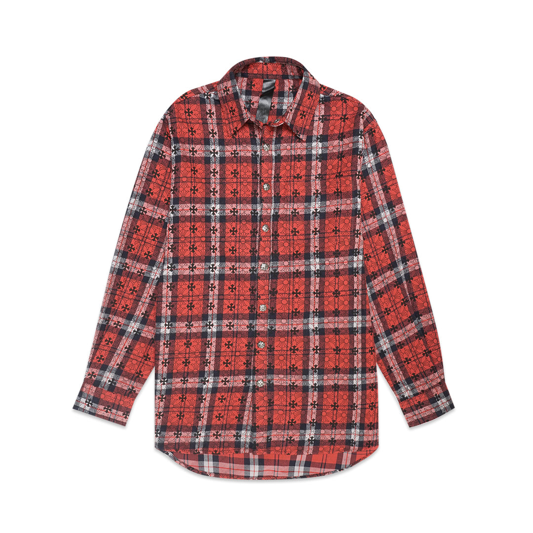 Chrome Hearts All-Over Cross Flannel Long Sleeve Shirt