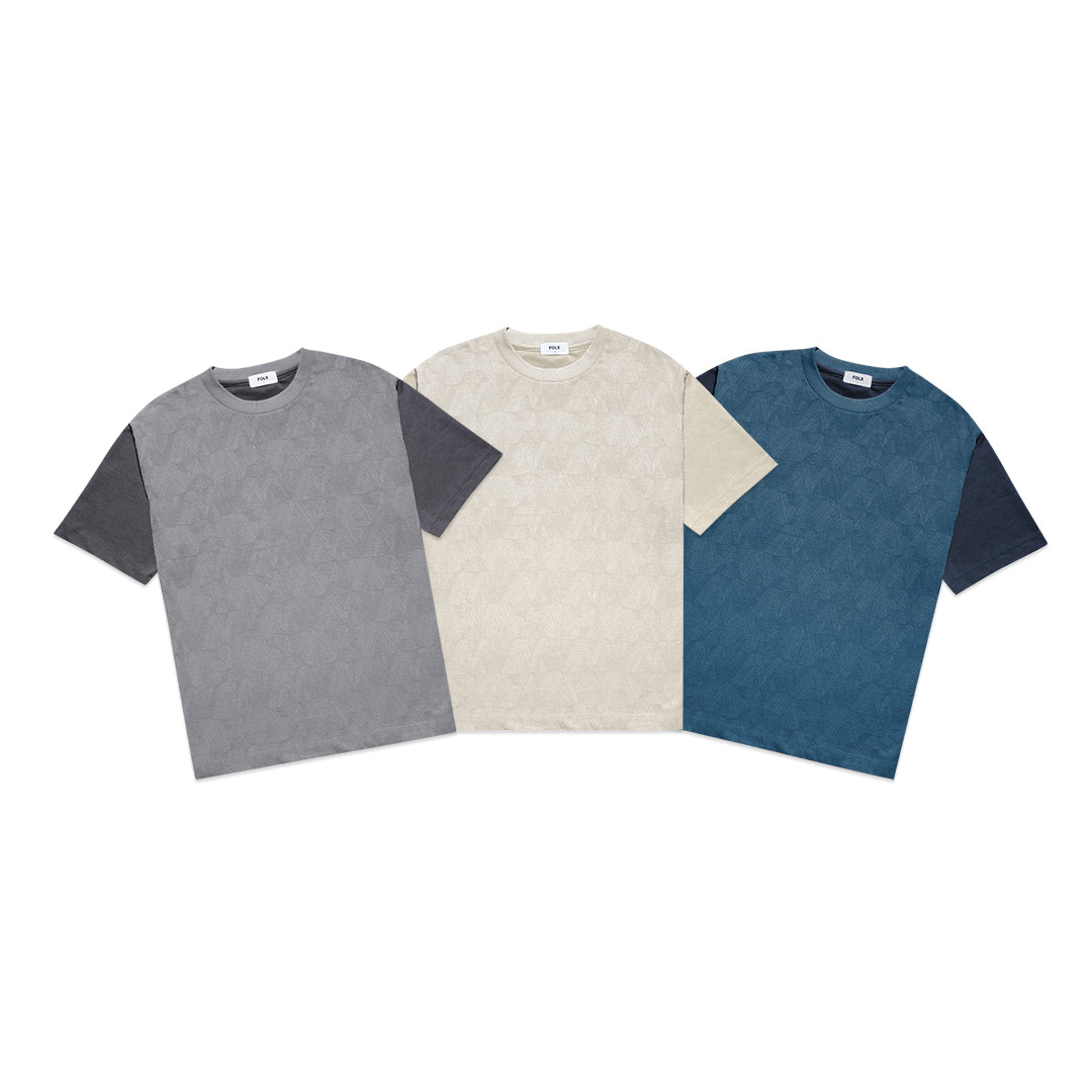 FOLX Color-Block Sleeves Diamond Texture T-Shirt