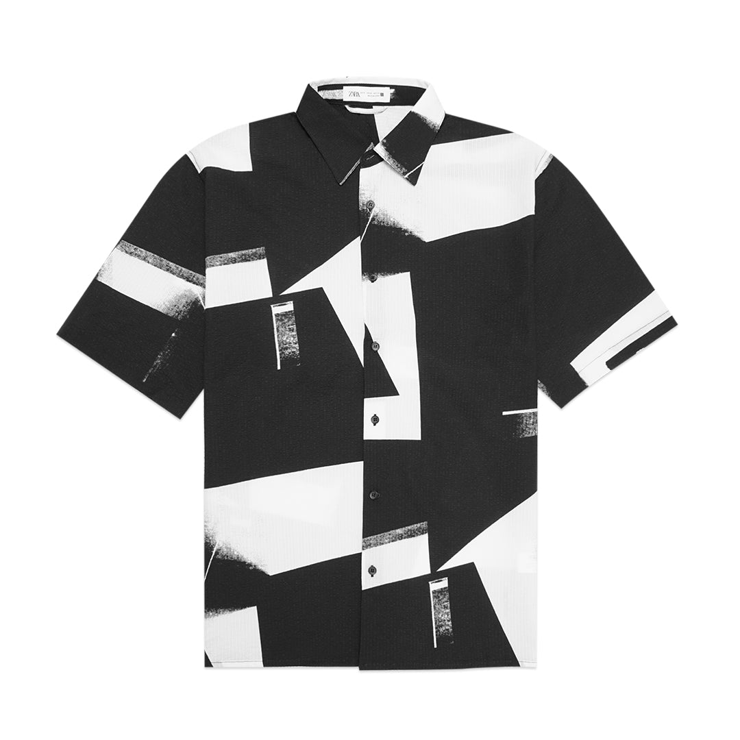 ZRA Abstract Pattern Elastic Short Sleeve Shirt
