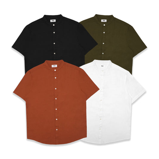 FOLX Stand Collar Oxford Short Sleeve Shirt