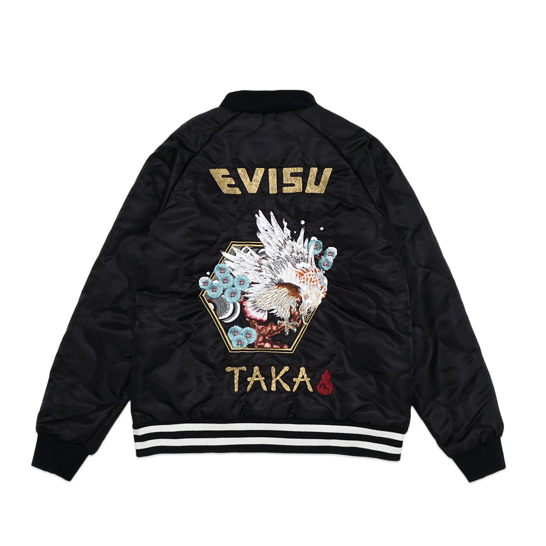 Evisu Taka Embroidered Padded Bomber Jacket
