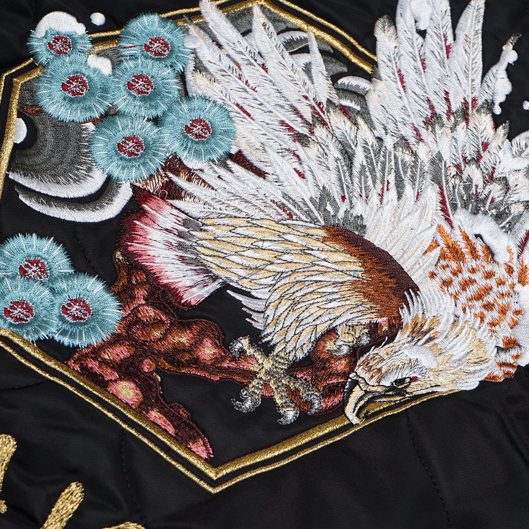 Evisu Taka Embroidered Padded Bomber Jacket