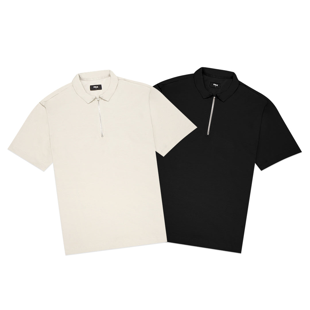 FOLX Half Zipper Elastic Cotton Polo Shirt