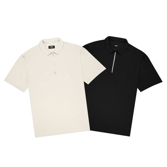 FOLX Half Zipper Elastic Cotton Polo Shirt