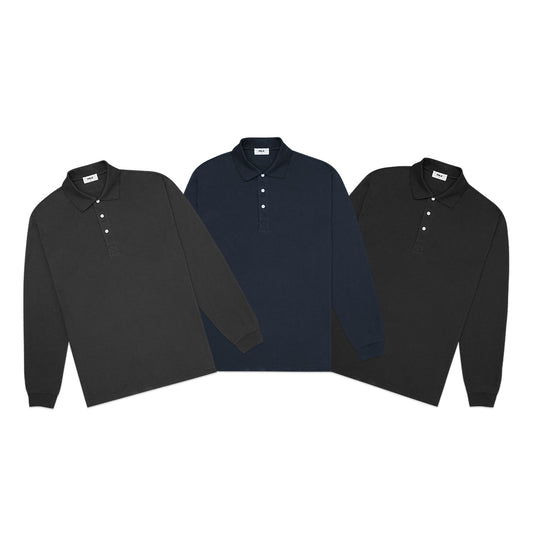 FOLX Basic Pique Long Sleeve Polo Shirt