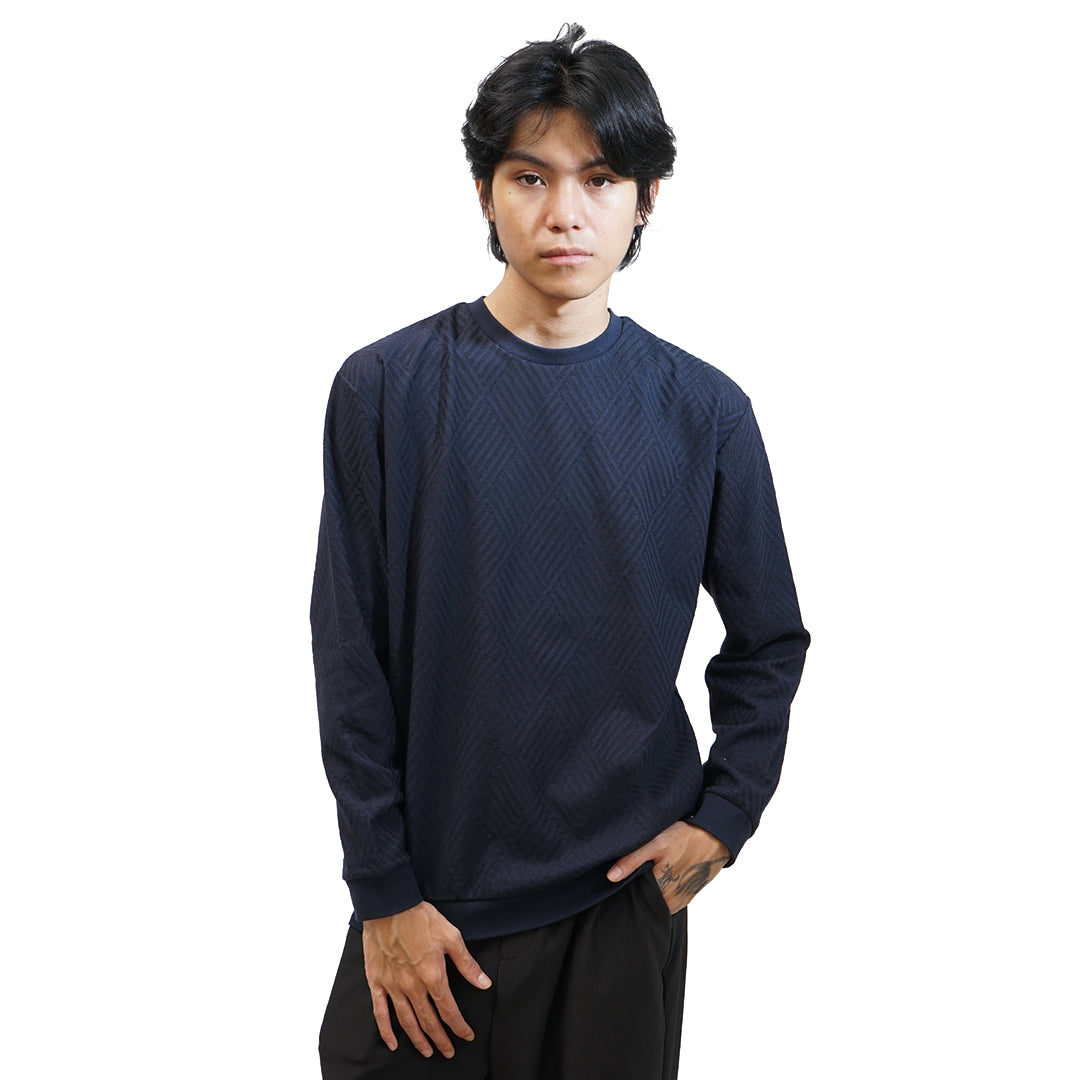 FOLX Jacquard Diamond Slash Textured Sweatshirt