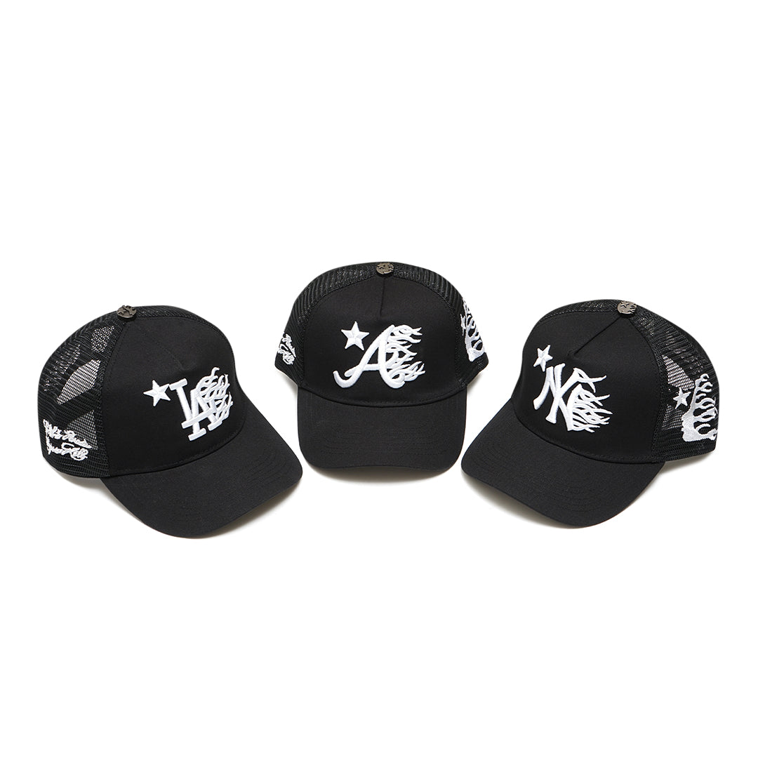 Hellstar White Logo Mesh Trucker Baseball Cap
