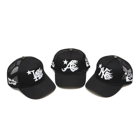 Hellstar White Logo Mesh Trucker Baseball Cap