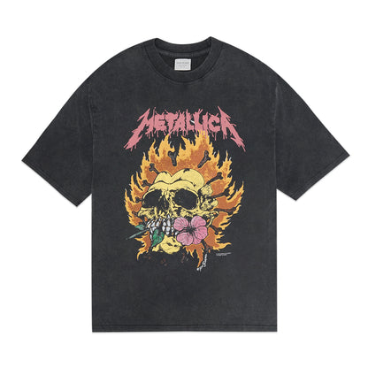 FOG Metallica Pushead Flaming Heart Skull T-Shirt