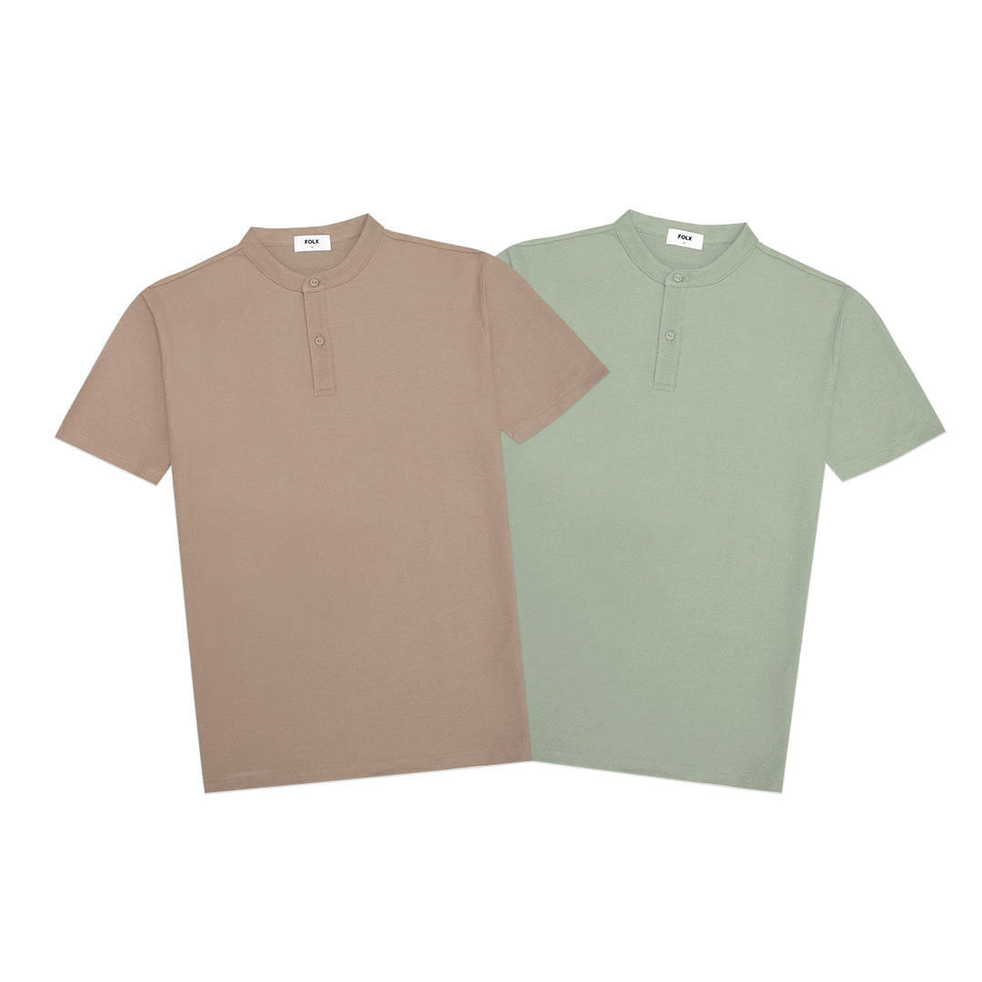 FOLX Grandad Collar Pique Polo Shirt