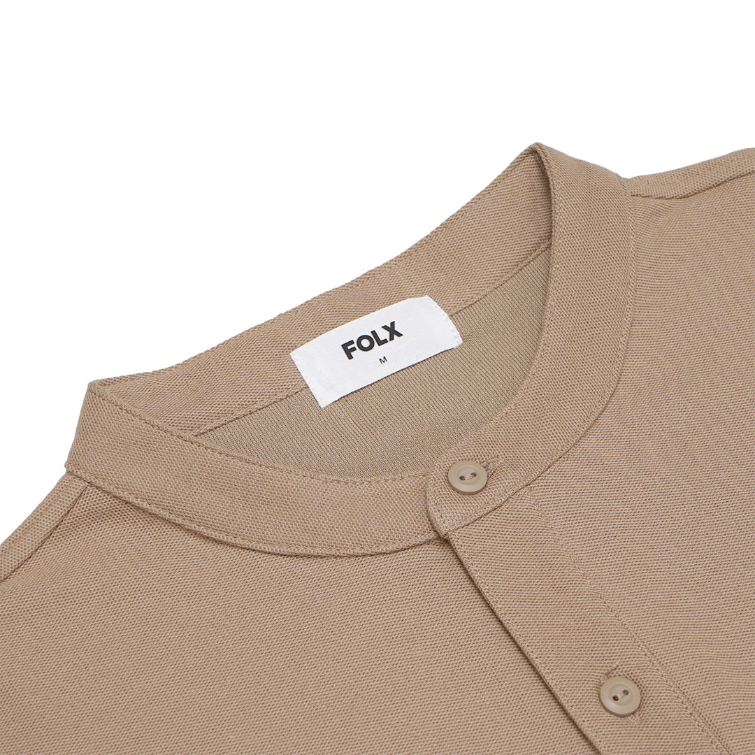 FOLX Grandad Collar Pique Polo Shirt