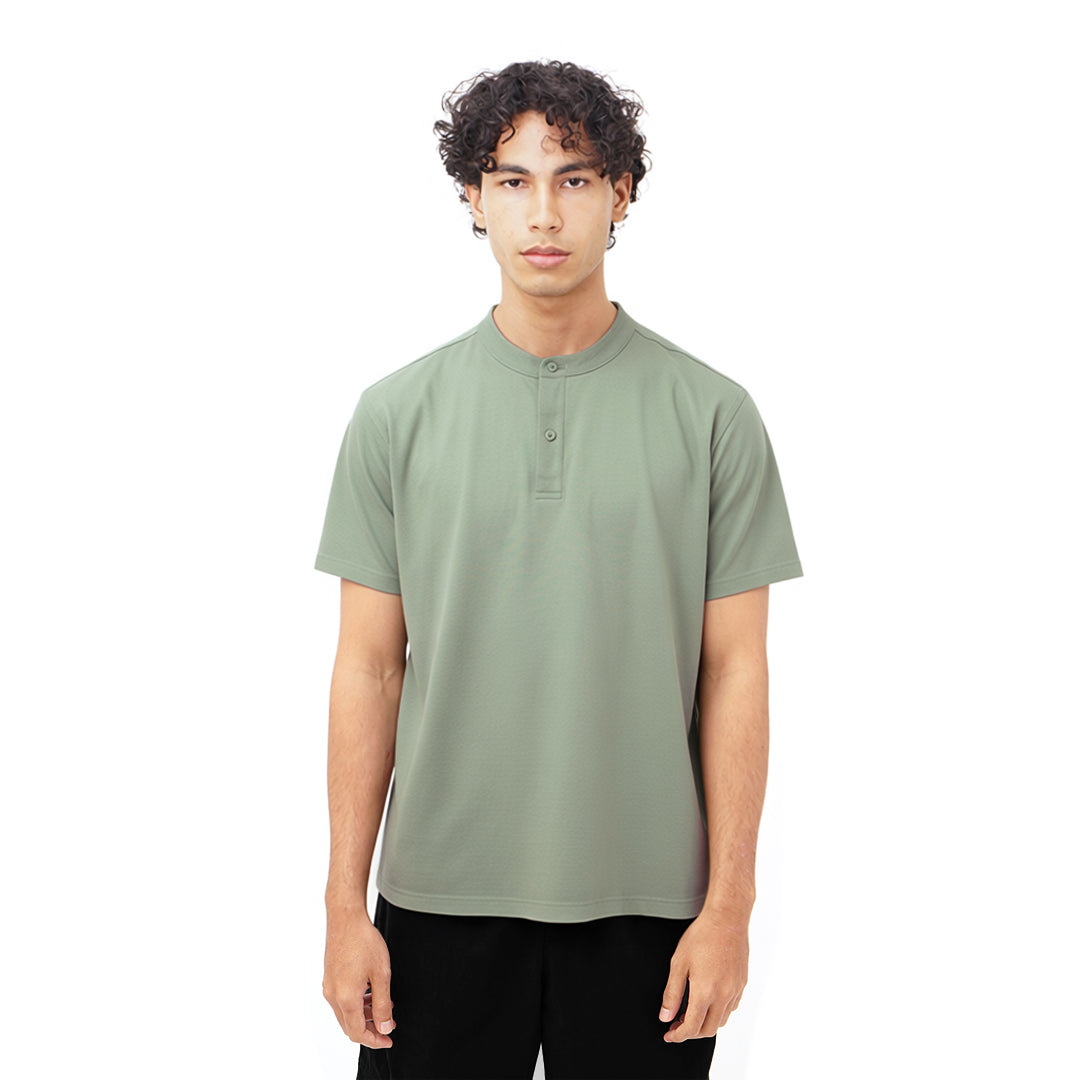 FOLX Grandad Collar Pique Polo Shirt