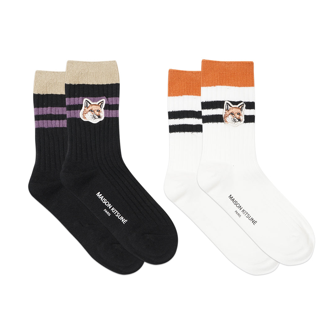 MKS Bicolor Stripes Fox Head Mid Socks