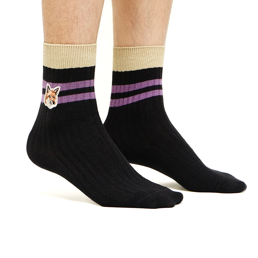 MKS Bicolor Stripes Fox Head Mid Socks