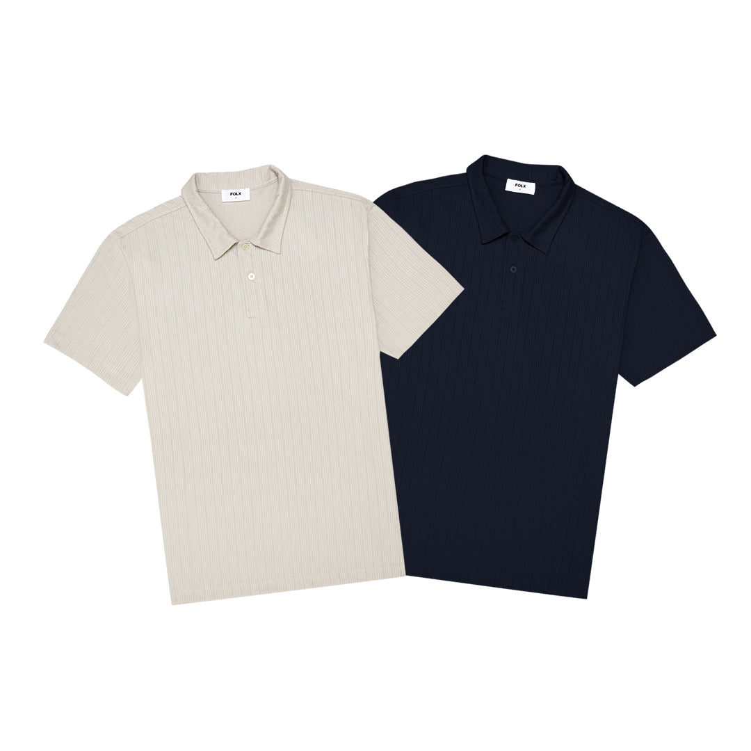 FOLX Vertical Jacquard Knit Polo Shirt