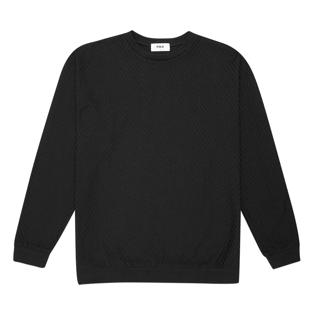 FOLX Jacquard Diamond Slash Textured Sweatshirt
