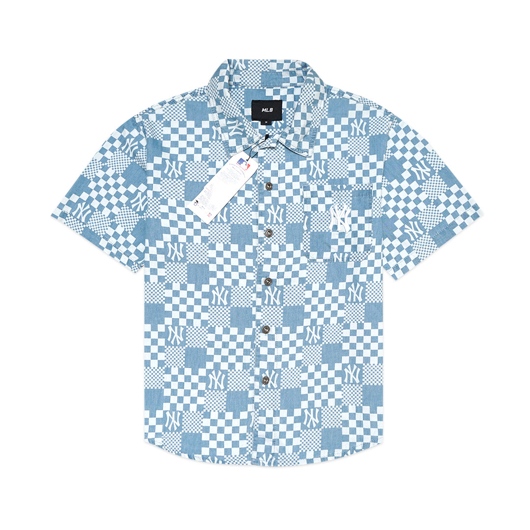 M7B Checkerboard Monogram Denim Short Sleeve Shirt