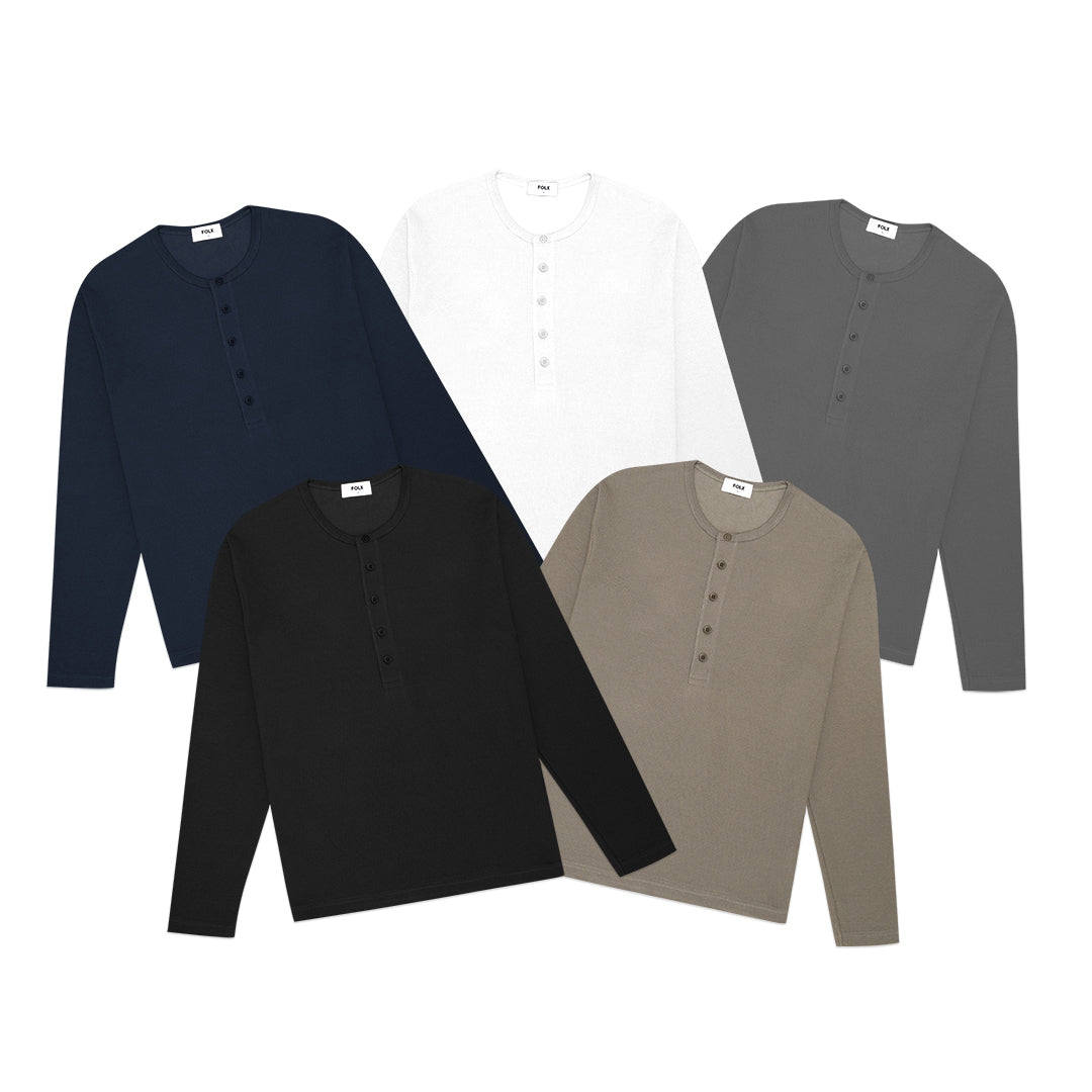 FOLX Waffle Henley Long Sleeve T-Shirt