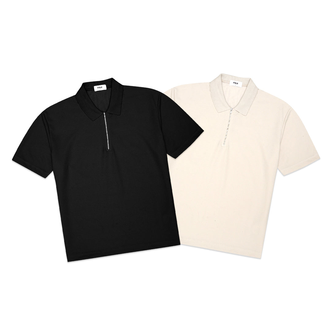 FOLX Tonal Textured Zip Polo Shirt